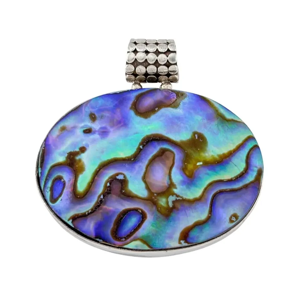 Vintage Sterling Silver 925 Abalone Shell Oval Pendant